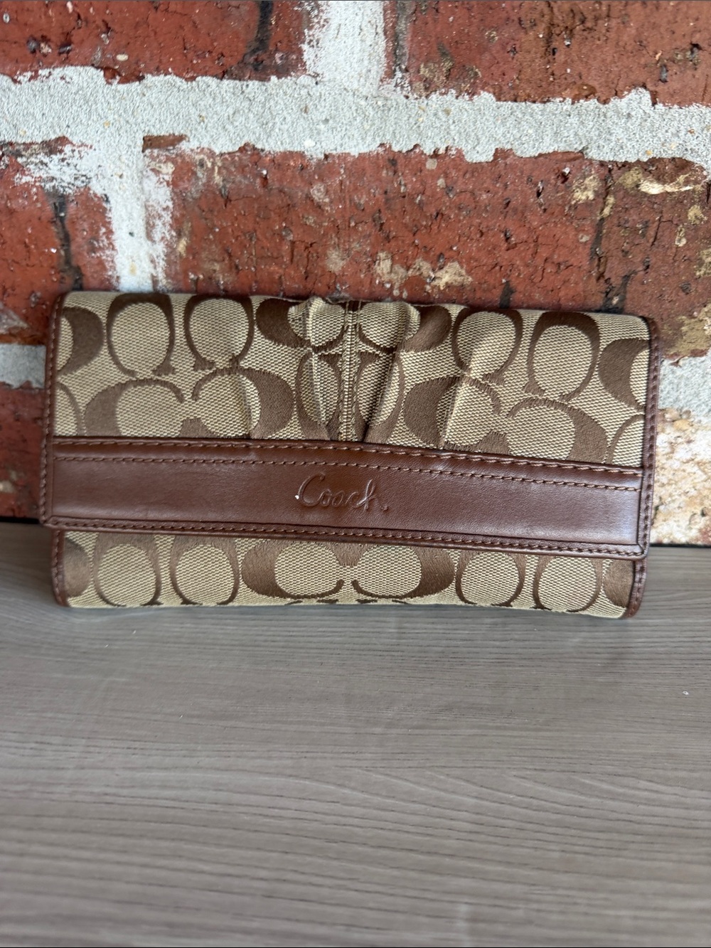 Coach Tan and Brown Signature Continental Wallet